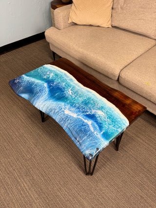 Black Walnut Wood Live Edge Ocean Epoxy Table