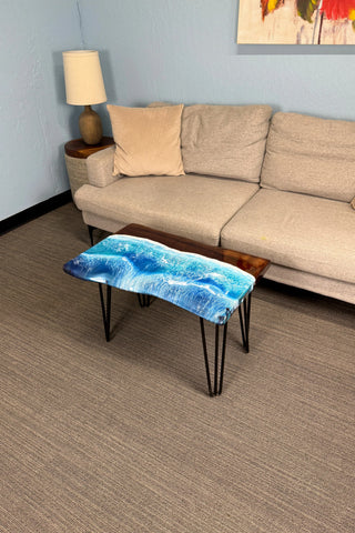 Black Walnut Wood Live Edge Ocean Epoxy Table