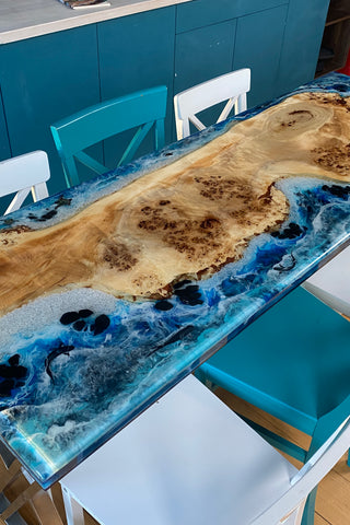 Epoxy Wood Dining Table With Fish