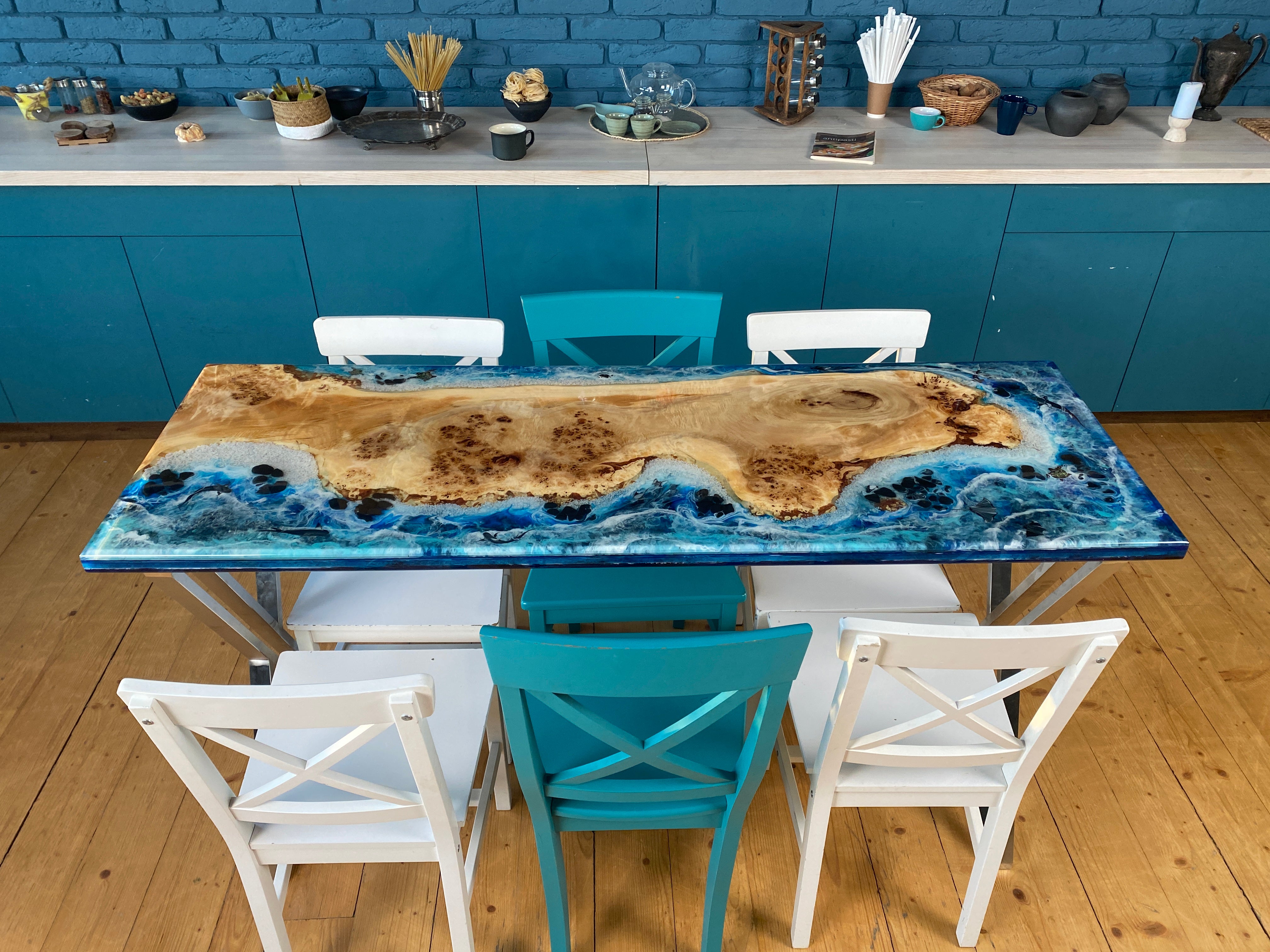 Epoxy Wood Dining Table With Fish – ThunderWood Studio