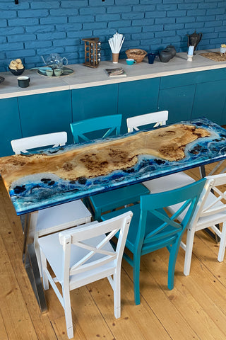 Epoxy Wood Dining Table With Fish