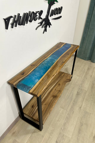 Accent Epoxy River Console Table With Shelf