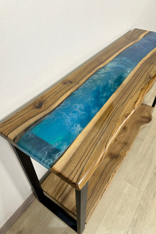 Accent Epoxy River Console Table With Shelf