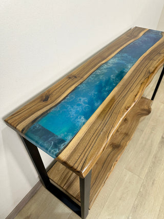 Accent Epoxy River Console Table With Shelf