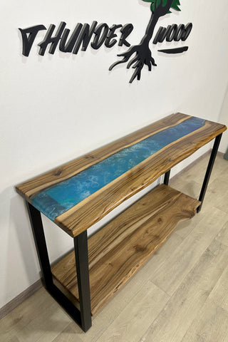 Accent Epoxy River Console Table With Shelf