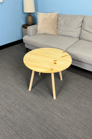 Round pine wood coffee table