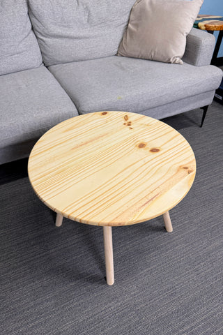 Round pine wood coffee table