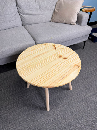 Round pine wood coffee table