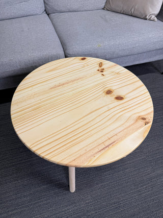 Round pine wood coffee table