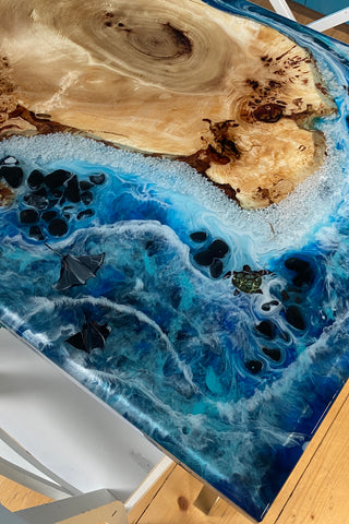Epoxy Wood Dining Table With Fish