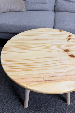 Round pine wood coffee table