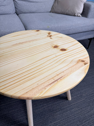 Round pine wood coffee table