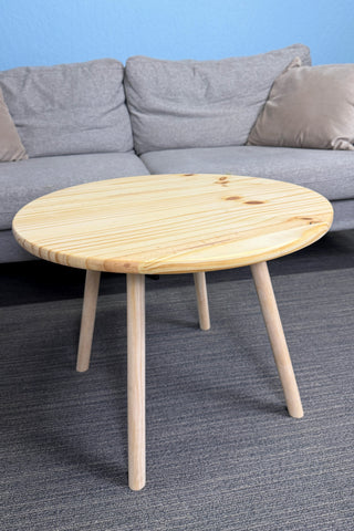 Round pine wood coffee table
