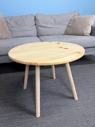 Round pine wood coffee table