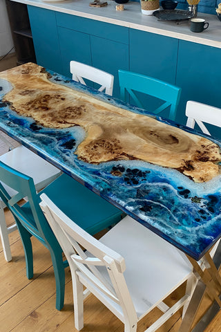 Epoxy Wood Dining Table With Fish