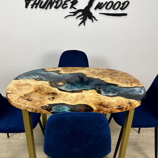 Oval Dining Table With Ocean Epoxy for 4 Seats