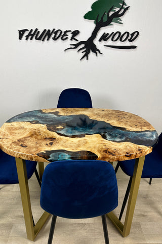 Oval Dining Table With Ocean Epoxy for 4 Seats