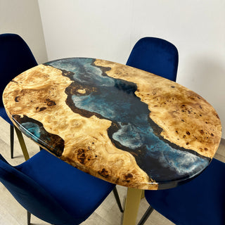 Oval Dining Table With Ocean Epoxy for 4 Seats