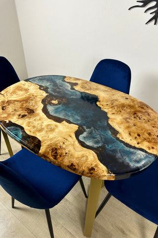 Oval Dining Table With Ocean Epoxy for 4 Seats