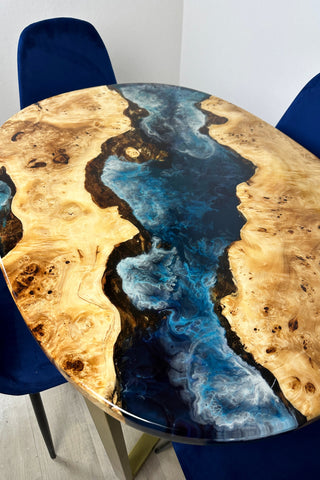 Oval Dining Table With Ocean Epoxy for 4 Seats