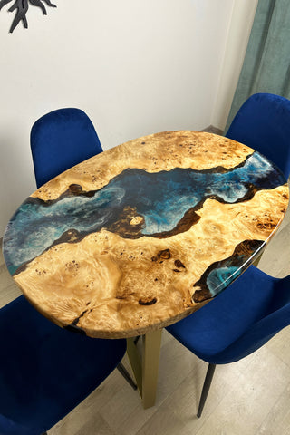 Oval Dining Table With Ocean Epoxy for 4 Seats