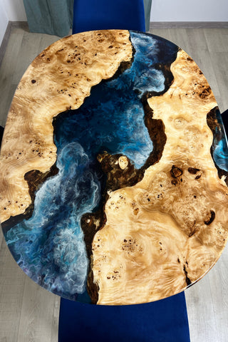 Oval Dining Table With Ocean Epoxy for 4 Seats