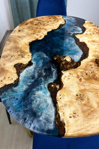 Oval Dining Table With Ocean Epoxy for 4 Seats