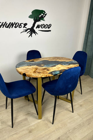 Oval Dining Table With Ocean Epoxy for 4 Seats