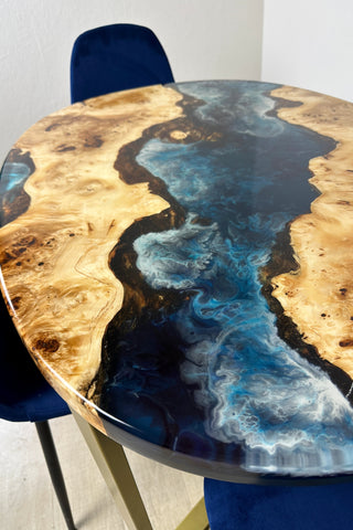 Oval Dining Table With Ocean Epoxy for 4 Seats