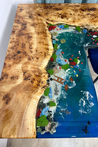 L-Shaped 3D Epoxy Sit Stand Table with Fish