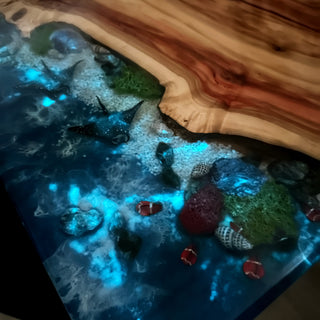 Glow in the dark 3d Fish Epoxy Resin Sit-Stand Table