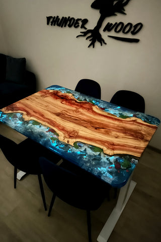 Glow in the dark 3d Fish Epoxy Resin Sit-Stand Table