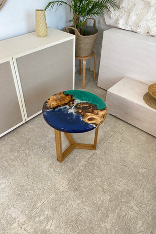 Round Resin Coffee Table with Ocean