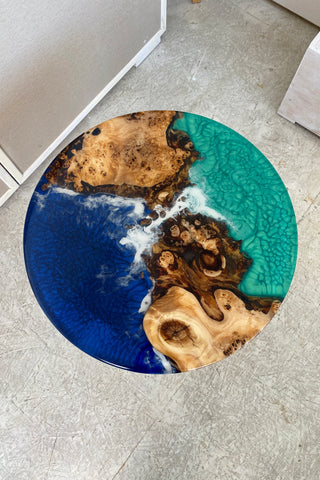 Round Resin Coffee Table with Ocean