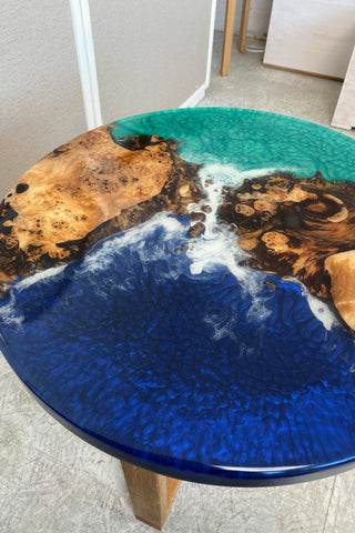 Round Resin Coffee Table with Ocean