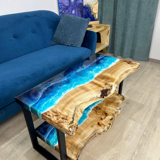 Live Edge Couchtisch mit Regal und Ozean