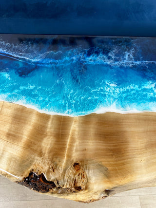 Live Edge Coffee Table With Shelf and Ocean