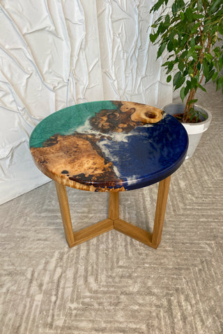 Round Resin Coffee Table with Ocean