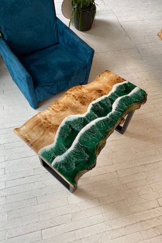 Live Edge Table With Green Epoxy