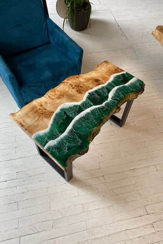 Live Edge Table With Green Epoxy