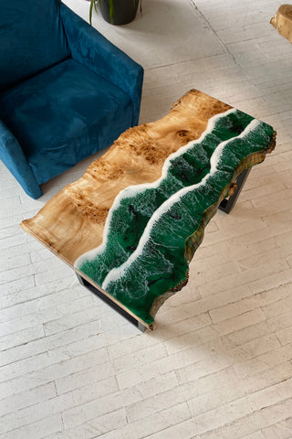 Live Edge Table With Green Epoxy