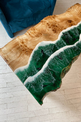 Live Edge Table With Green Epoxy