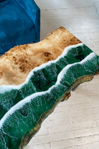 Live Edge Table With Green Epoxy
