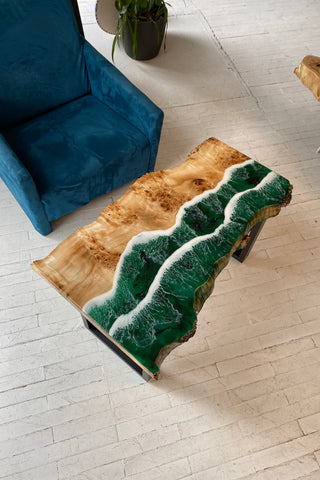 Live Edge Table With Green Epoxy