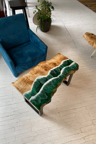 Live Edge Table With Green Epoxy