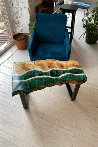Live Edge Table With Green Epoxy