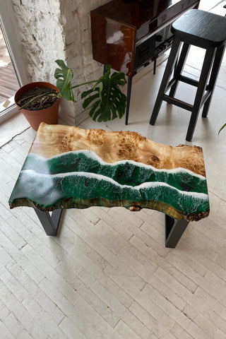Live Edge Table With Green Epoxy