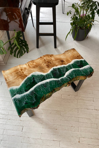 Live Edge Table With Green Epoxy