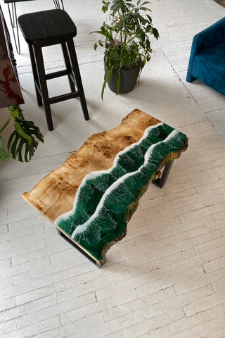 Live Edge Table With Green Epoxy