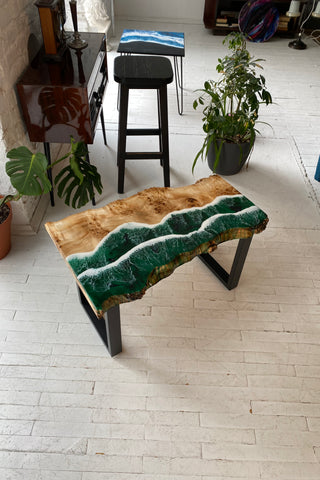 Live Edge Table With Green Epoxy
